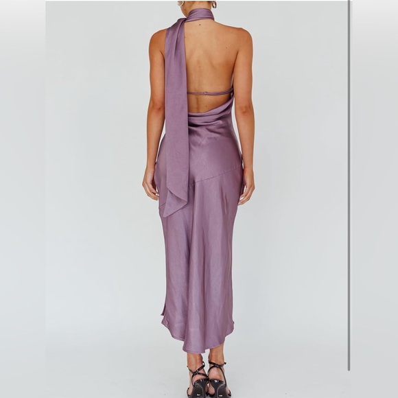 NWOT Sexy Satin Backless Halter Elegant Cowl Back Slit Cocktail Dress Evening - Picture 2 of 6